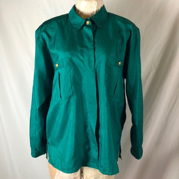 Vtg green long sleeve top 16 - Picture 1 of 4